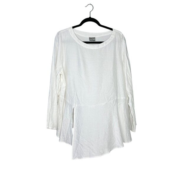 Niche Nilgun Derman Asymmetrical Lightweight Top Size L White Flowy Shirt - Picture 1 of 7